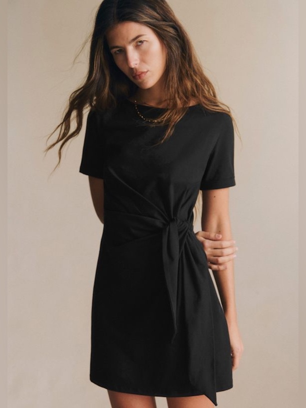 NWT Sezane Pippa Short Mini Dress knot LBD black M